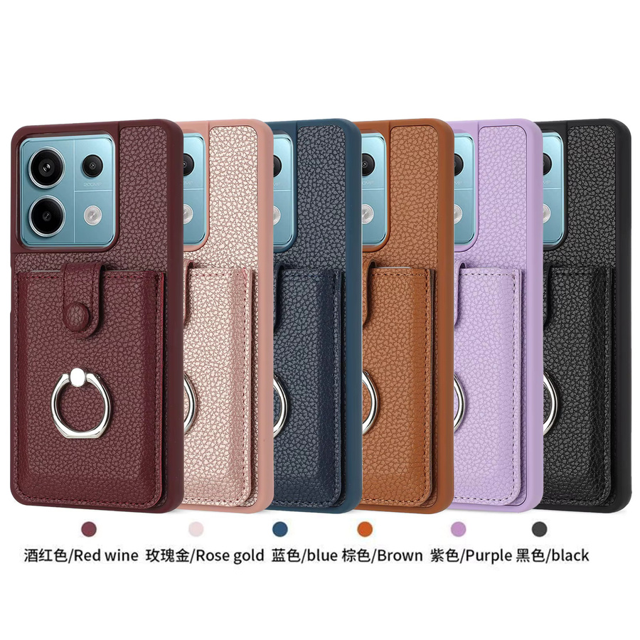 Xiaomi Lederetui mit Ringhalterung und Kartenfächern für Redmi Note 13 12 Pro 5G 11 11S 4G Poco M6 X6 Pro in Schwarz und Lila - Bild 3