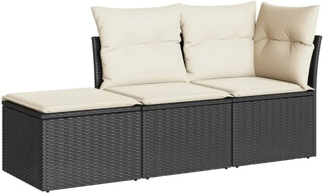 vidaXL 3-tlg. Garten-Sofagarnitur in L-Form aus Poly-Rattan in Schwarz mit Sitzkissen und Stauraum - Bild 1
