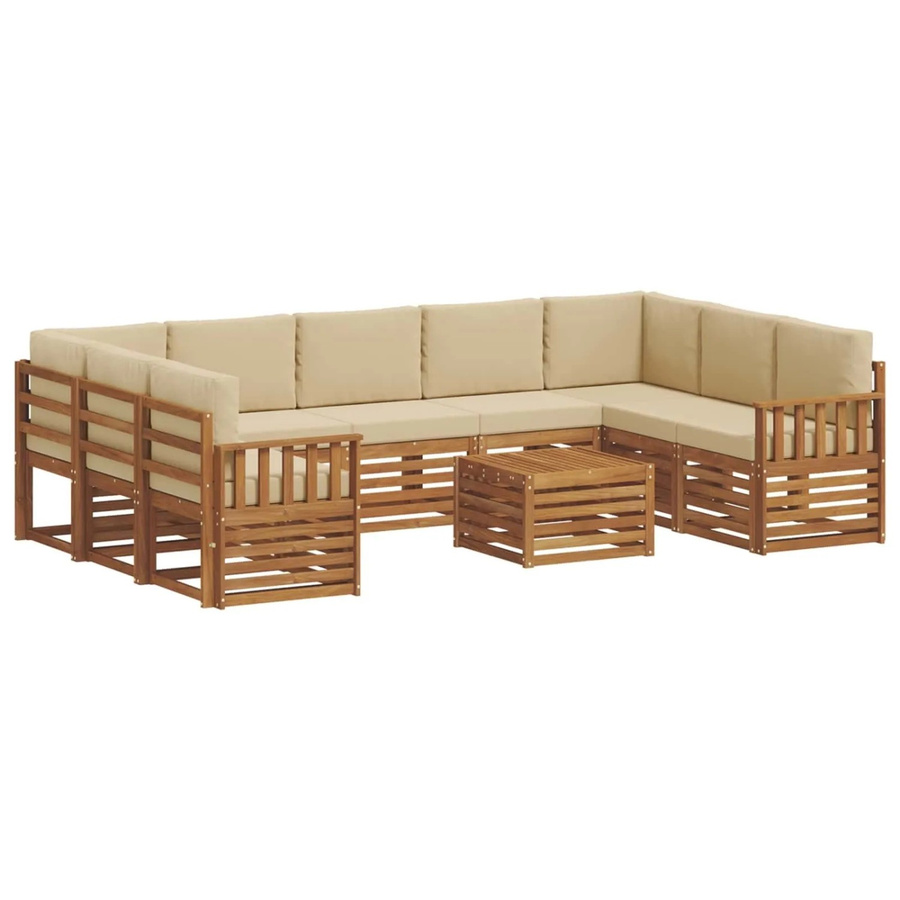 vidaXL Sofagarnitur aus Massivholz Akazie in Natur und Beige, 10-teiliges L-Shape Gartenmöbel-Set mit Polstern und Armlehnen - Bild 2