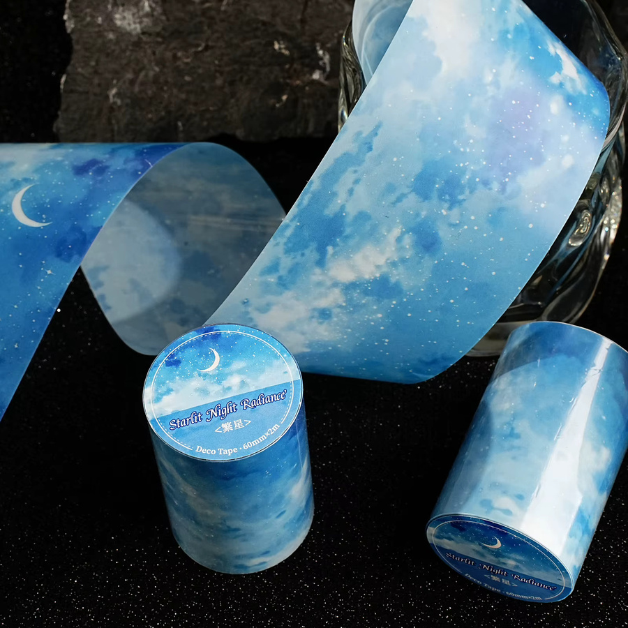 Etori Life Starry Washi-Tape mit Mondlicht-Aquarell-Design in Hellblau, Breite: 60 mm, Länge: 2 m - Bild 4