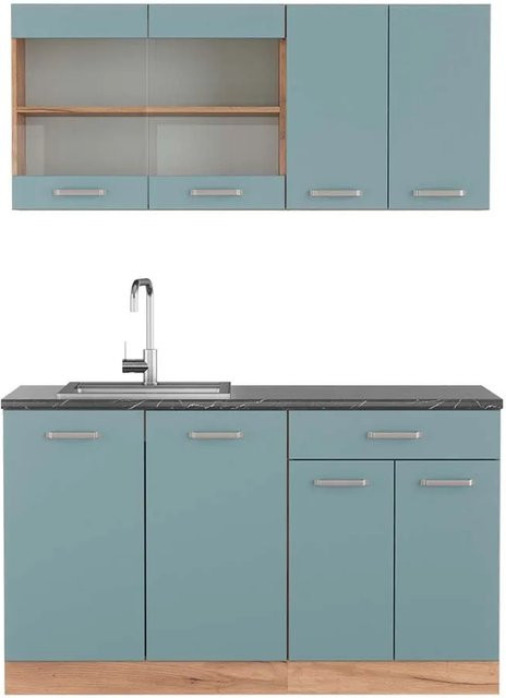 Vicco R-Line Singleküche Blau-Grau/Goldkraft Eiche, Breite: 140 cm, Anthrazit - Bild 1
