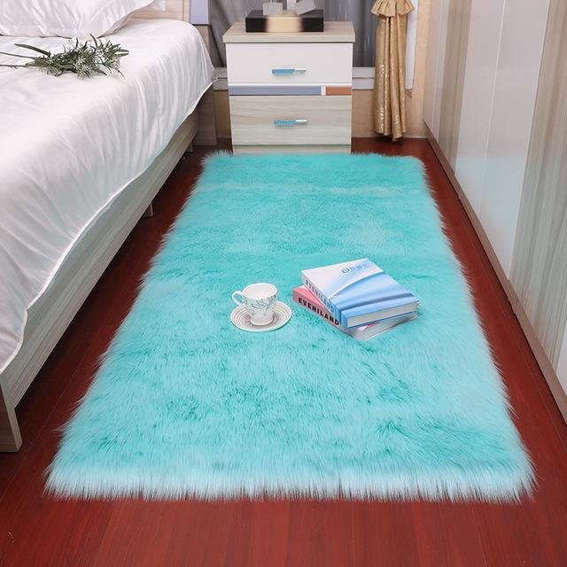 Yiran Furniture Kunstfell Teppich in Weiß und Türkis für Wohnzimmer und Schlafzimmer B/T: 90 x 60 cm - Bild 1