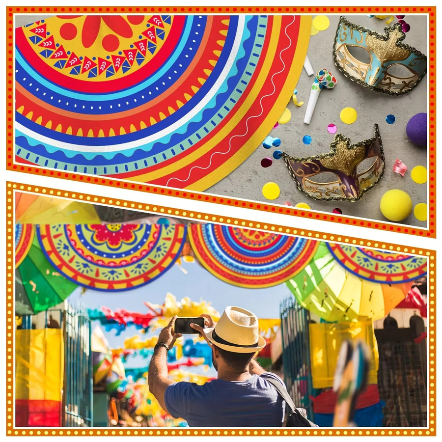 VIKAMA 2-teiliges Set mexikanische Partybanner mit bunten geometrischen Flaggen für festliche Anlässe und Festivals, Mehrfarbig - Bild 4