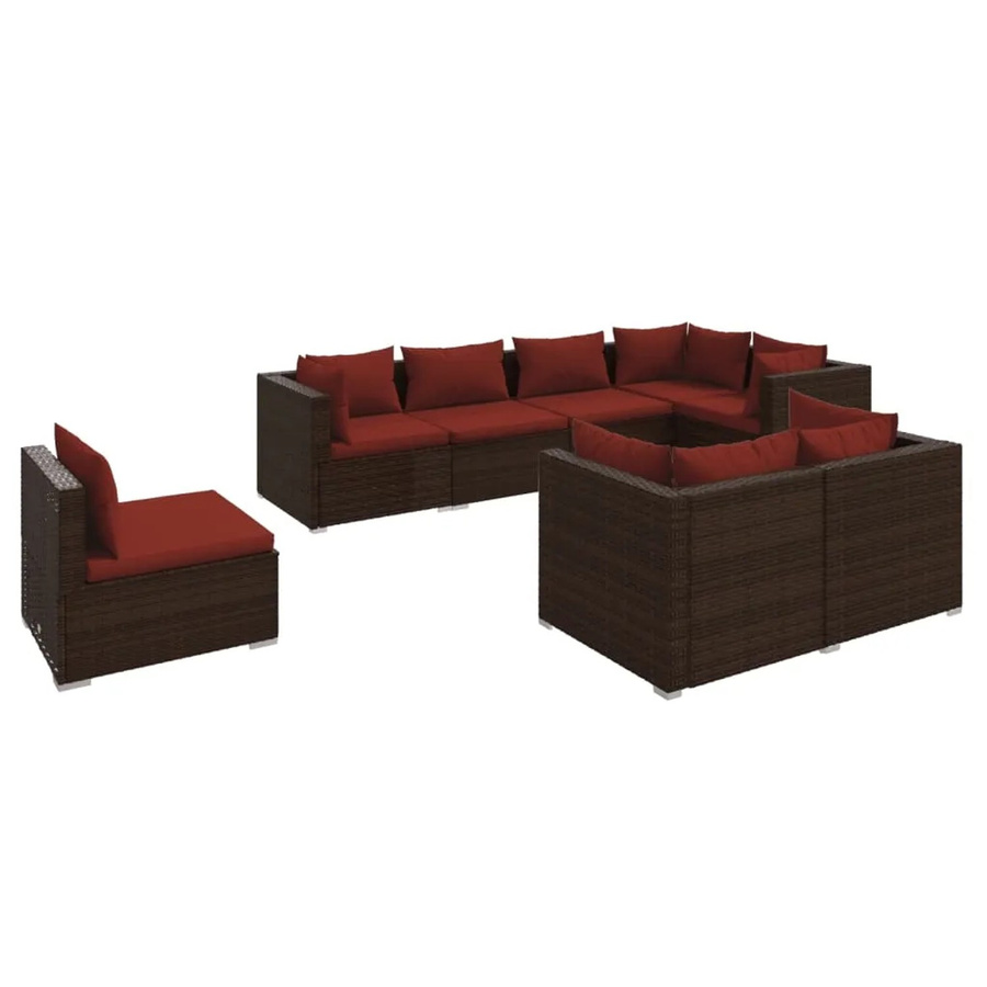 vidaXL 8-tlg. Garten-Lounge-Set aus Poly-Rattan in Braun mit Kissen und Metallgestell - Bild 2