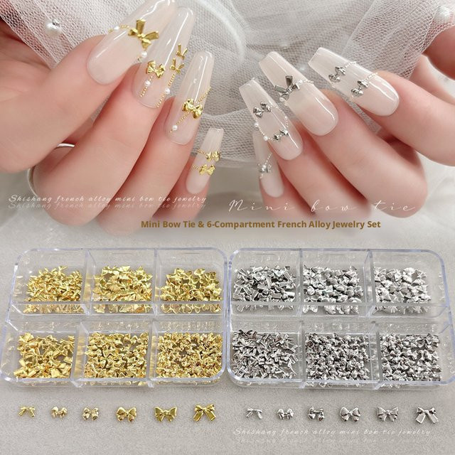 YYM Nagelkunst-Set, Mini Metall-Schleifen-Nagelcharms, golden, Metallic - Bild 1