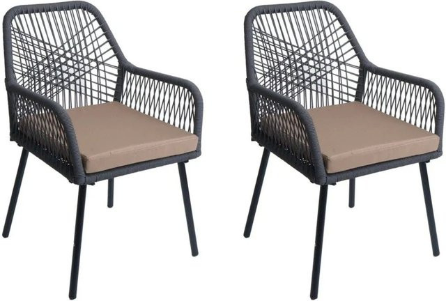2er-Set MCW Gartenstuhl O12 aus Aluminium mit Seilgeflecht Rope in Anthrazit und Sitzpolstern in Taupe - Bild 2