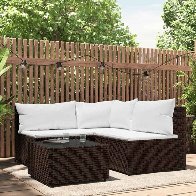 vidaXL 4-teiliges Garten-Lounge-Set aus PE-Rattan in Braun mit cremeweißen Kissen im modernen Design - Bild 3