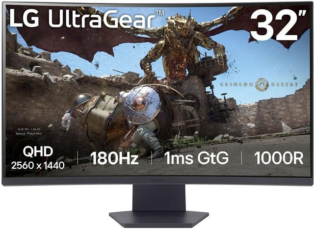 LG UltraGear 32GS60QX-B Gaming Monitor, 31,5 Zoll Curved WQHD, 180 Hz, 1 ms, Schwarz - Bild 1
