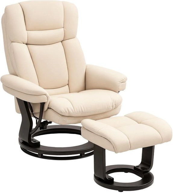HOMCOM Relaxsessel 360 Grad drehbar mit Liegefunktion und Ottoman in Cremeweiß/Beige aus Kunstleder - Bild 1