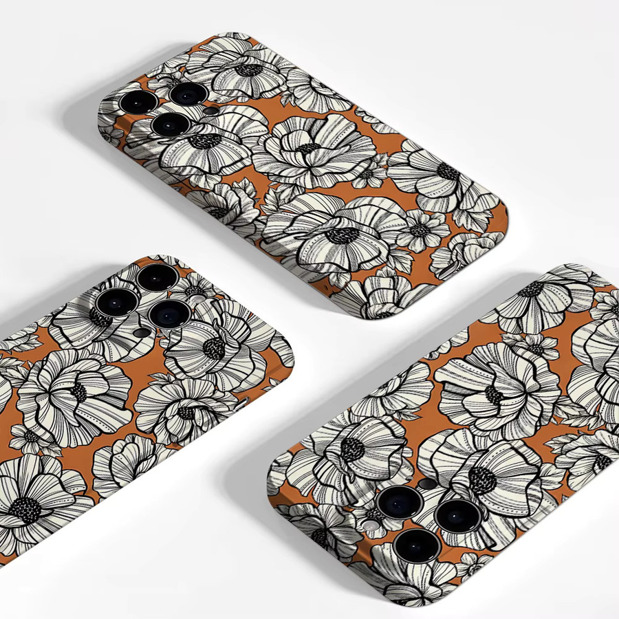 Aurea Case Matte Bumper MagSafe kompatible iPhone Hülle mit Retro Line Art Blumen Design in Multicolour - Bild 3
