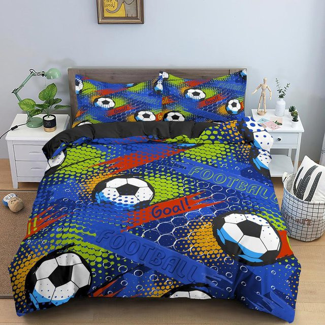 Binchi Fitness Fußball Bettwäscheset mit 3D-Druck in Blau, bestehend aus Bettdeckenbezug und Kissenbezug für Kinder und Jugendliche, B/H: 135 x 200 cm - Bild 1