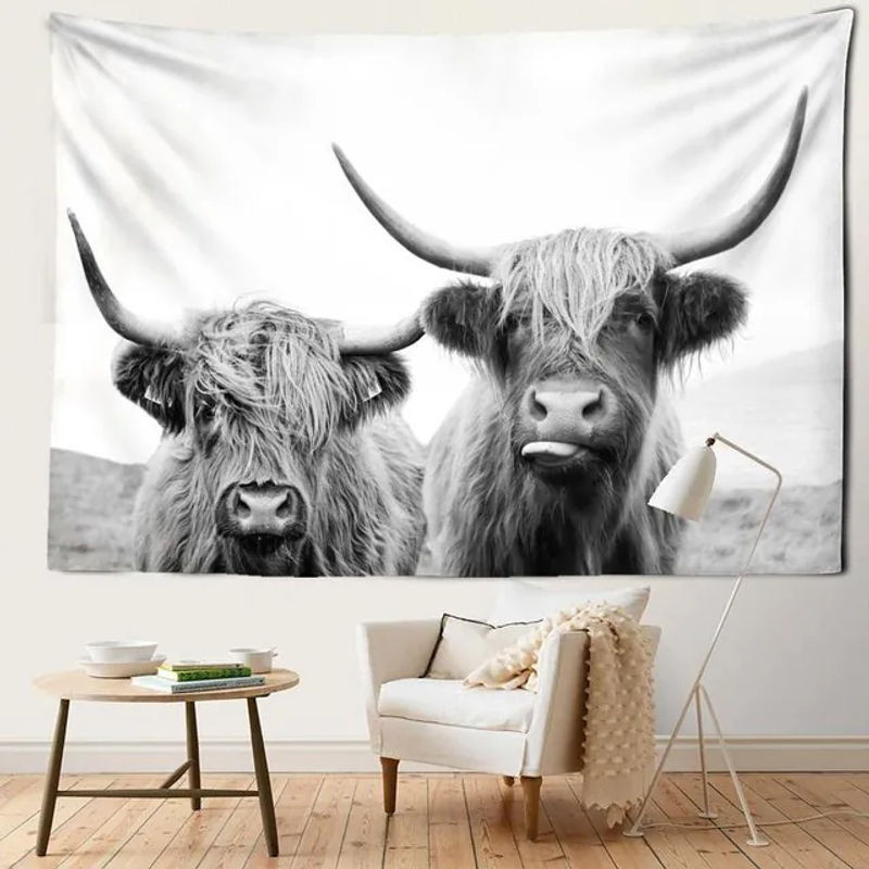 Niutou Wandteppich Grau mit abstraktem Tier- und Engel-Motiv im Bohemian-Stil, B: 95 cm, H: 70 cm - Bild 1