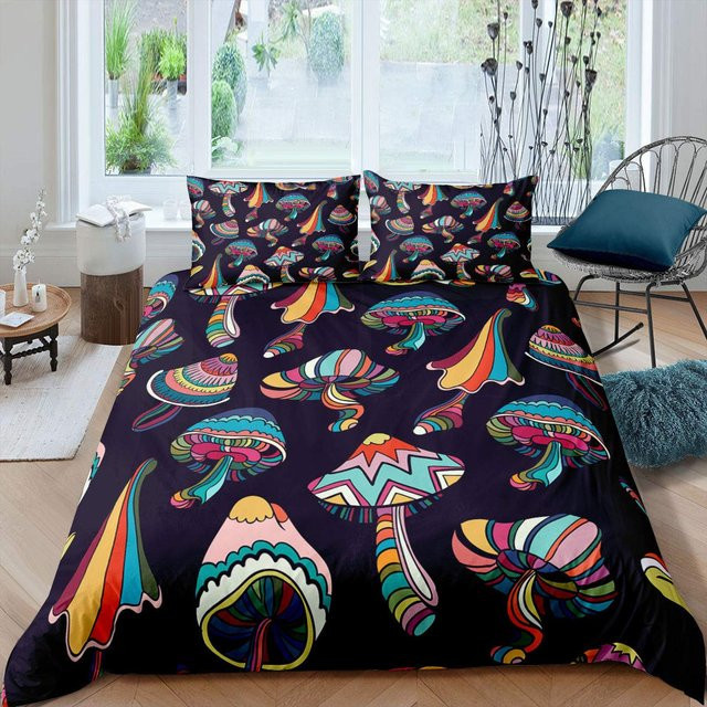 Binchi Fitness Bettwäsche-Set mit psychedelischem Alien- und Weltraum-Aquarell-Design, bunt, 3-teilig, B/H: 140 x 200 cm - Bild 1