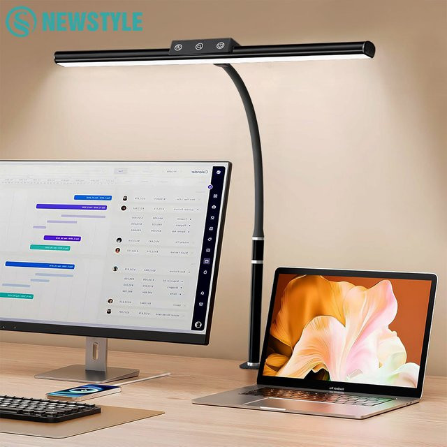 LED-Schreibtischlampe in Schwarz mit 10 W, USB-Anschluss, dimmbarer Touch-Steuerung und flexiblem Schwanenhals für Büro und Home Office - Bild 1