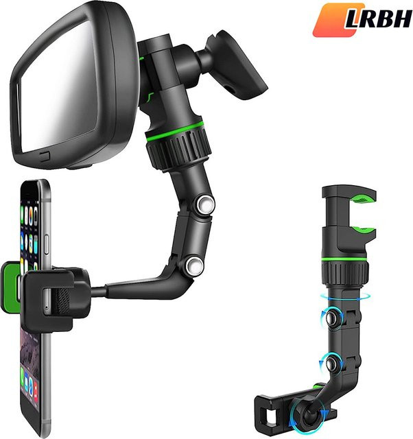360 Grad drehbarer und versenkbarer Rückspiegel-Handyhalter für dein Auto in Schwarz oder Grau - Bild 1