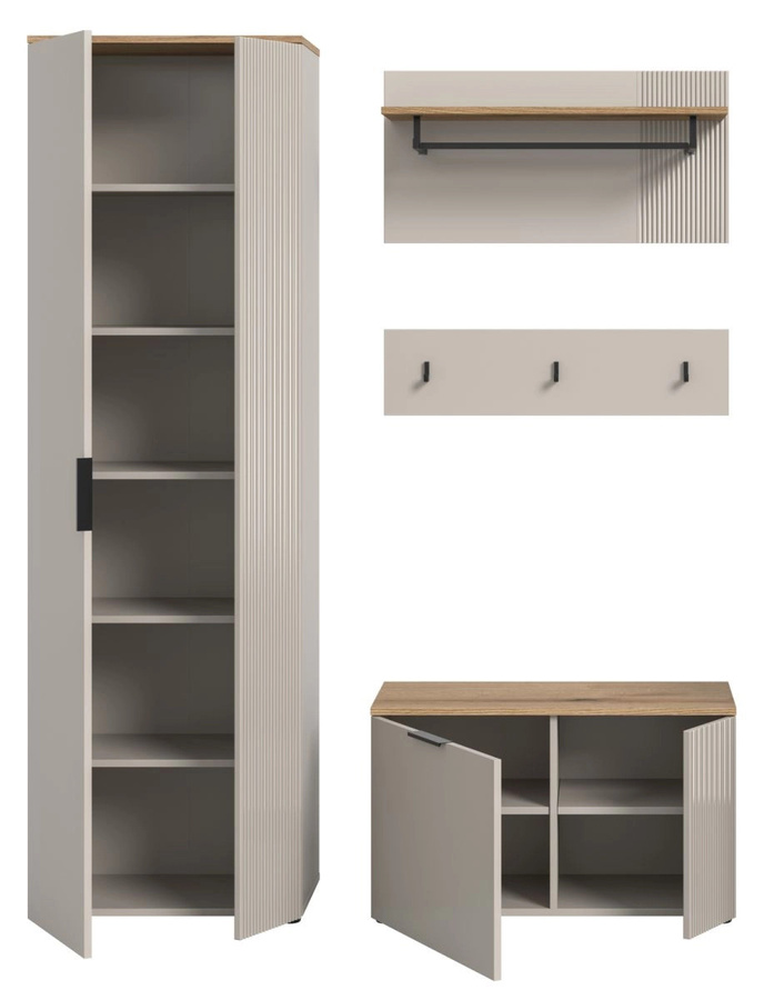 Garderobe Set Skid 4-tlg. von Inn.Furn in Kaschmir und Eiche, modern, B/H: 155 x 190 cm - Bild 3