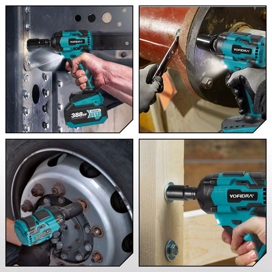 YOFIDRA Bürstenloser elektrischer Schlagschrauber 1500 W mit 1000 N.m Drehmoment, 1/2 Zoll Akkuschrauber und Bohrer Set, kompatibel mit Makita 18-21 V Akku - Bild 4