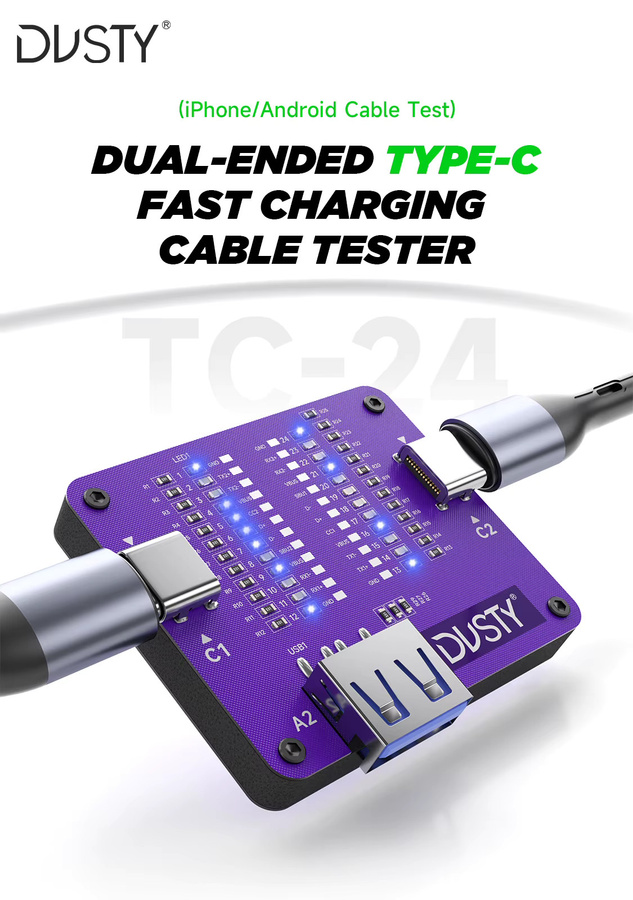 DUSTY TC-24 Typ-C-Kabeltester für Schnellladekabel, 24-polig, batteriebetrieben mit CR2032, Kontinuitätsprüfer für die Telefonreparatur, Farbe: Purple - Bild 2