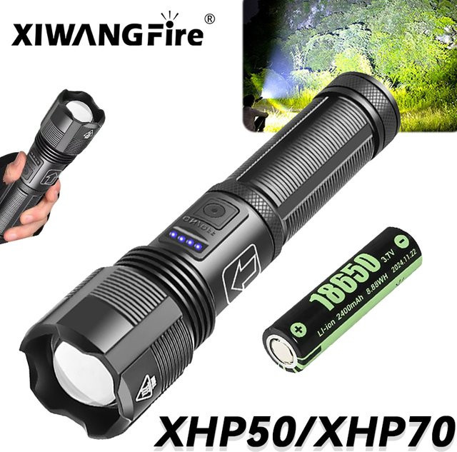 Wiederaufladbare taktische LED-Taschenlampe XHP50/P70 mit großer Reichweite in Schwarz - Bild 1