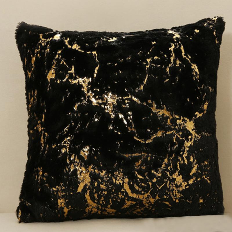Dekorativer Plüsch-Kissenbezug von Yiran Furniture in Gold und Weiß, quadratisch, B/B/B: 43 x 43 x 43 cm - Bild 3