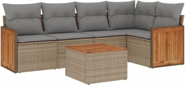 vidaXL 6-tlg Garten-Sofagarnitur aus Polyrattan mit Kissen und Couchtisch in Beige und Grau - Bild 1