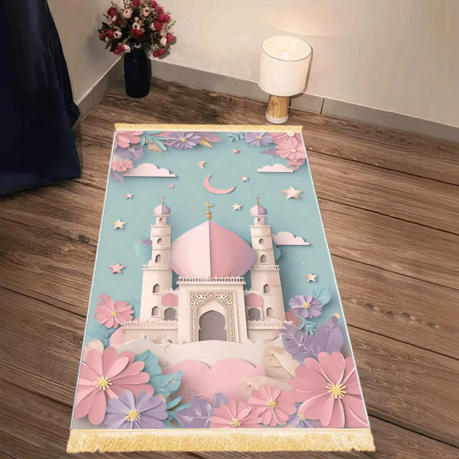 VIKAMA Gebetsteppich aus Polyester in Multicolour, tragbare islamische Salah-Matte im orientalischen Design für unterwegs und zu Hause - Bild 1