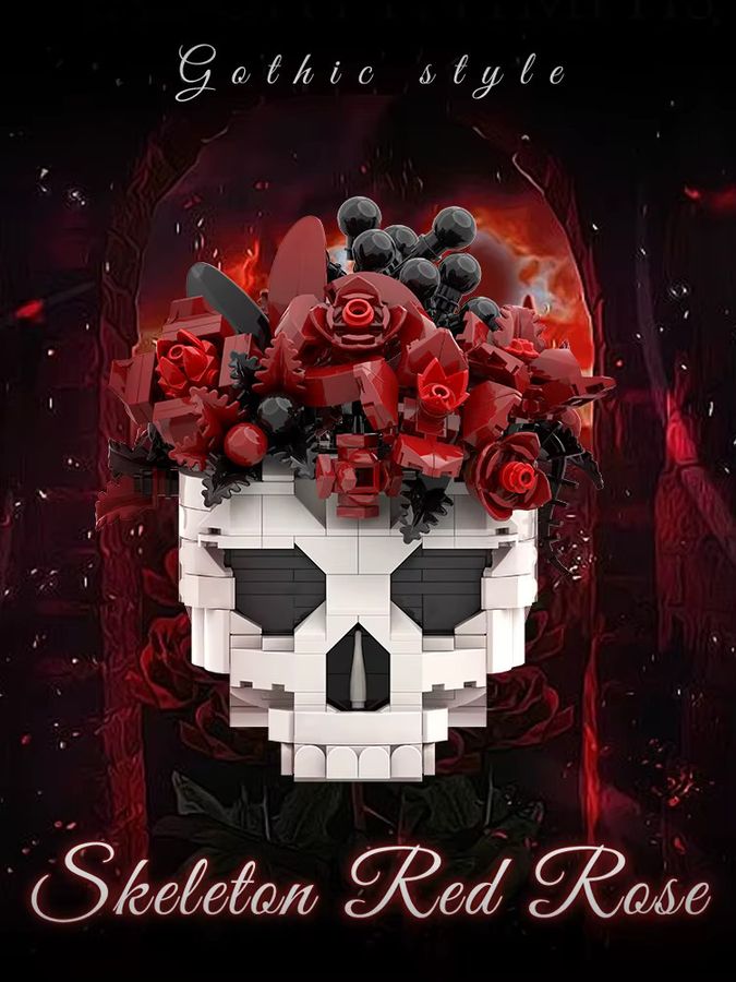 GOBRICKS Gotischer Totenkopf-Rosen-Blumentopf Bausteine DIY Modellbausatz für Erwachsene - Bild 3