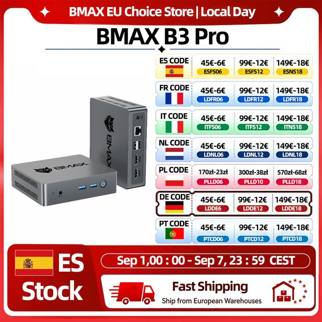 BMAX Mini-PC mit Windows 11, Intel N4500 Prozessor, 8GB RAM und 256GB SSD, unterstützt 4K@60Hz via HDMI, WLAN und USB - Bild 1