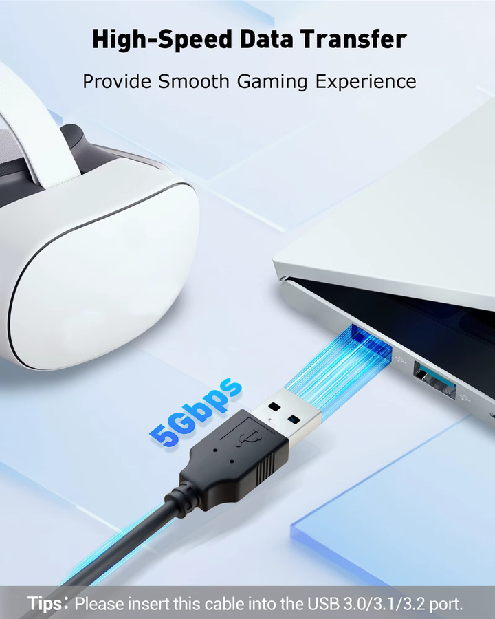 SZKOSTON USB-C Verbindungskabel mit Ladefunktion für Meta Quest 3, Meta Quest 3S, Quest 2 und Pico 4, USB 3.0 5Gbps Hochgeschwindigkeits-Modemkabel für PC und Steam VR, Schwarz, 4,88 m - Bild 4
