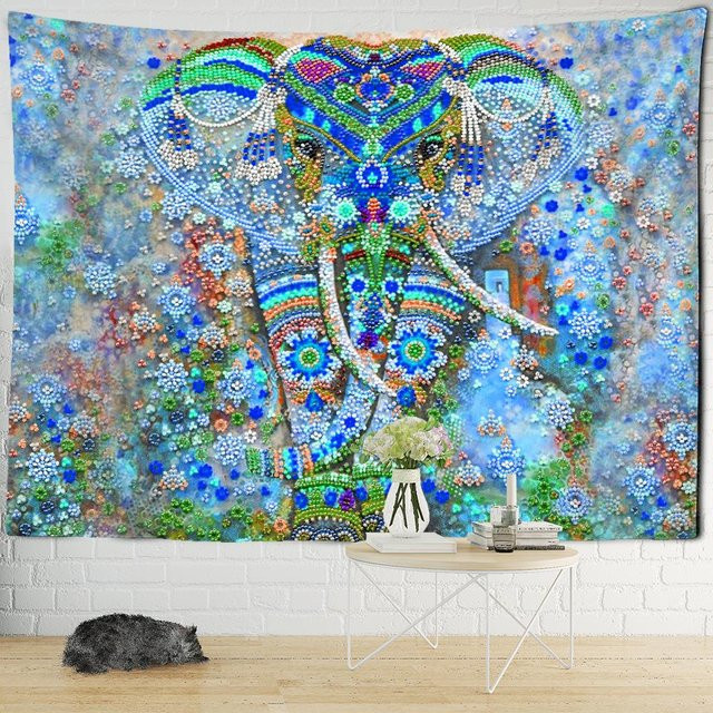 Mandala Elefant Wandteppich von Binchi Outdoor Equipment in Bunt mit Boho-Design und tropischer Landschaft, B/H: 95 x 70 cm - Bild 1