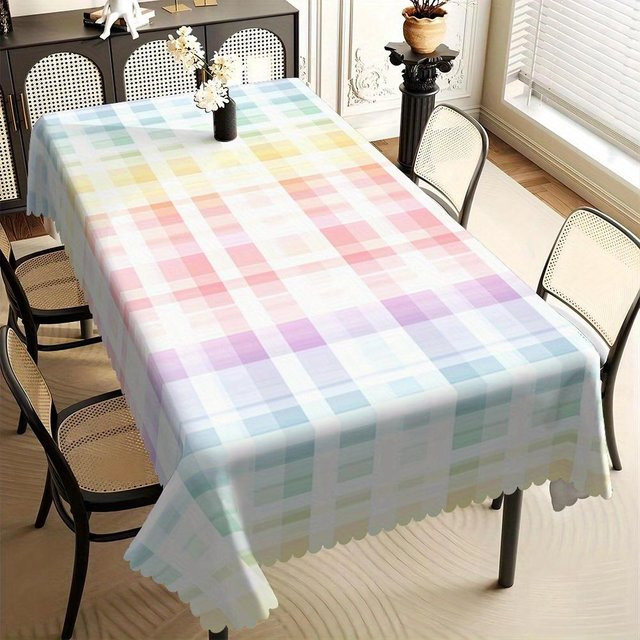 JMG Household Supplies Tischdecke mit Pastell Regenbogen Karomuster, Mehrfarbig, Rechteckig, Fleckenabweisend, B: 160 cm, L: 260 cm - Bild 1