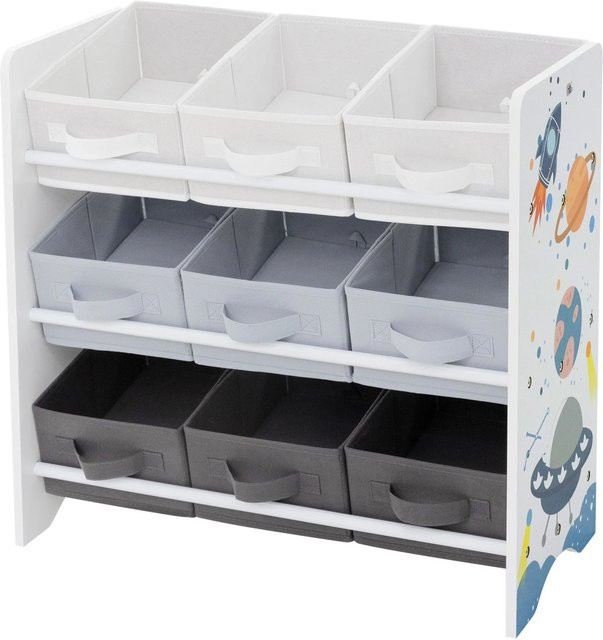 Joyz Kinderregal Weltraum-Motiv mit 9 Aufbewahrungsboxen Weiß, B/T/H: 62,5 x 29,5 x 60 cm - Bild 2