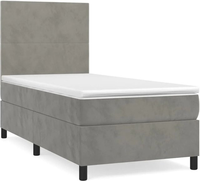 vidaXL Boxspringbett mit Matratze Hellgrau, Hybridbett mit Taschenfederkern aus Samt, B/T/H: 80 x 200 x 128 cm - Bild 1