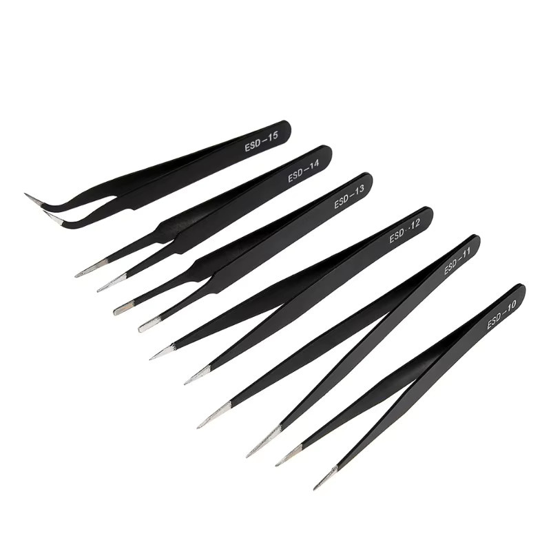 Präzisions Pinzette Set aus Edelstahl, Anti-Statisch, Schwarz, 2/6 Stück für Elektronik-Reparatur und Löten - Bild 3