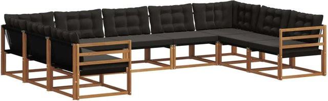 vidaXL Outdoor-Sofagarnitur 9-teilig aus Akazienholz mit Textilene und Kissen in Natur und Schwarz - Bild 1