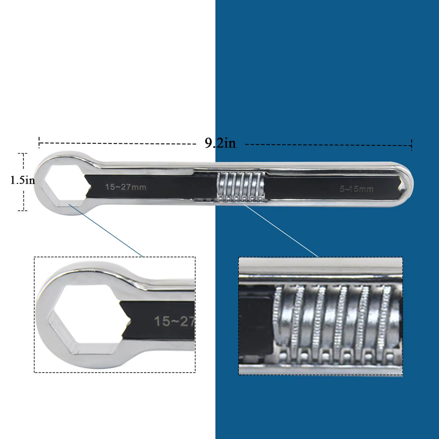 MacWork Multifunktionaler doppelköpfiger Ringschlüssel in Silber mit versetztem Kasten-Endschlüssel für 5 mm, 15 mm und 27 mm - Bild 4