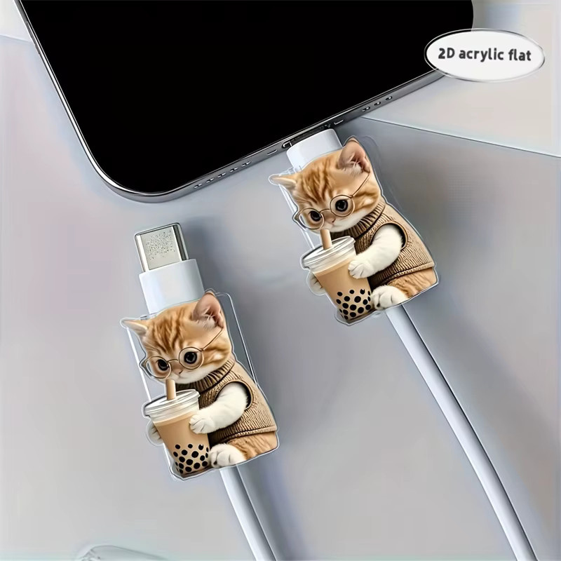 2er-Set Datenkabelschutz mit süßem Katzen-Design und Brille aus Acryl für USB-C und iPhone in Multicolour - Bild 3