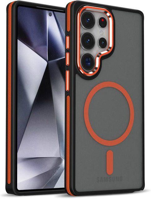 Stoßfeste MagSafe Handyhülle für Samsung Galaxy S25 Plus, S24 Ultra, S24+, S23 FE und S22 in Orange mit magnetischer Ladefunktion - Bild 1