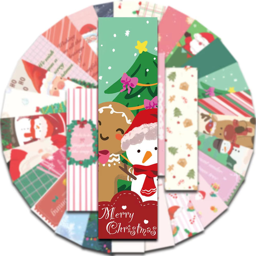 30 Stück Weihnachts Lesezeichen aus Papier mit Motiv Schneemänner, Elch, Santa Claus und Weihnachtsbaum in Multicolor - Bild 1