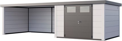 Telluria Gerätehaus Classico 3330 mit Lounge XL Links und weißen Ecken, B/H/T: 792 x 298 cm, Weiß - Bild 1