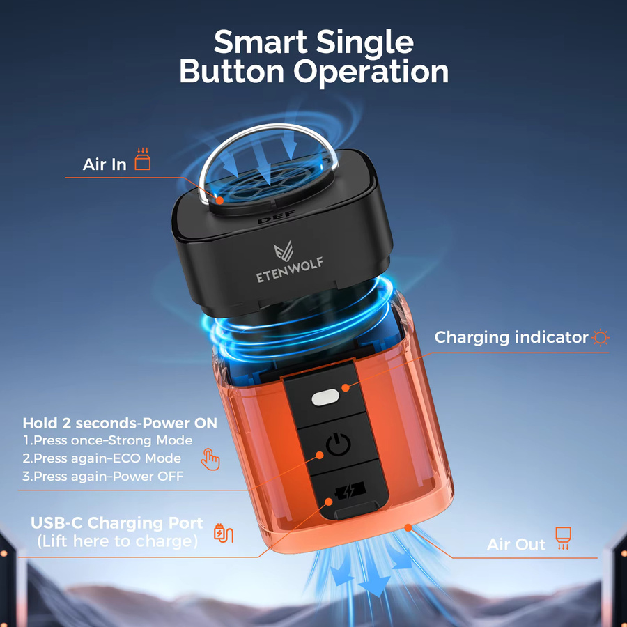 ETENWOLF AIR 3se Tragbare Mini-Elektropumpe Orange, 2-in-1 Wiederaufladbare Outdoor-Luftpumpe mit 2600mAh für Luftmatratzen, Isomatten und Schwimmreifen - Bild 5