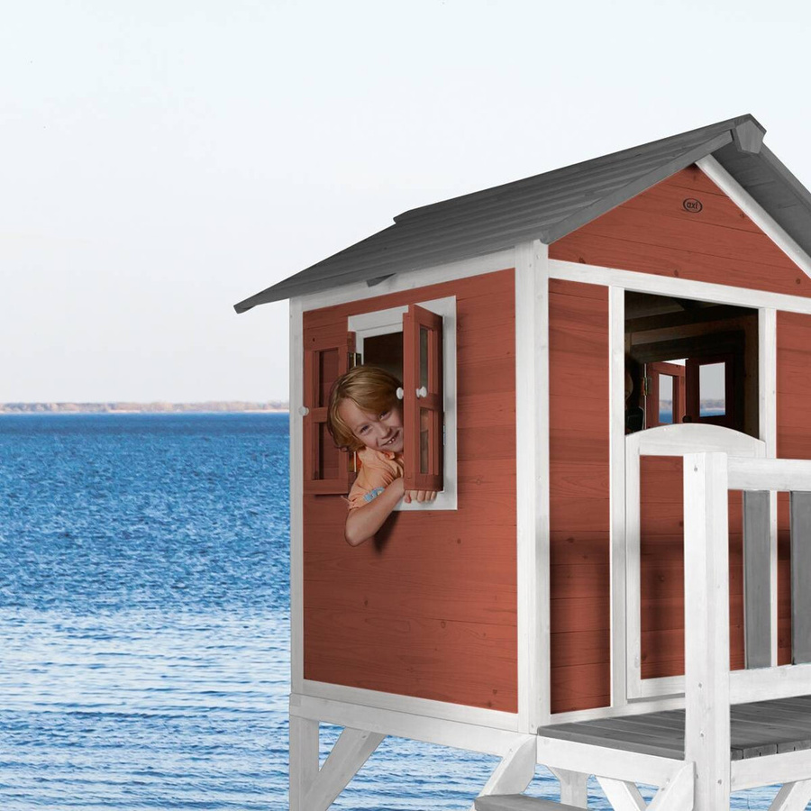 AXI Spielhaus Lodge XL aus Hemlockholz in Rot mit grauer Rutsche und Plexiglasfenstern, B/T/H: 240 x 189 x 167 cm - Bild 2