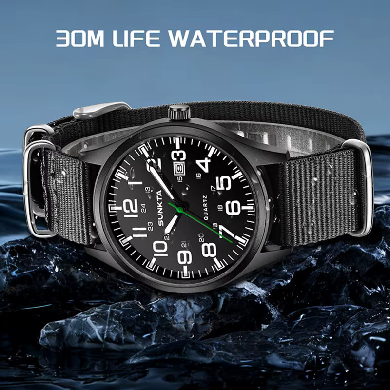 LIGE Armbanduhr Quarz, Nylon Strap, black green, Herren - Bild 2