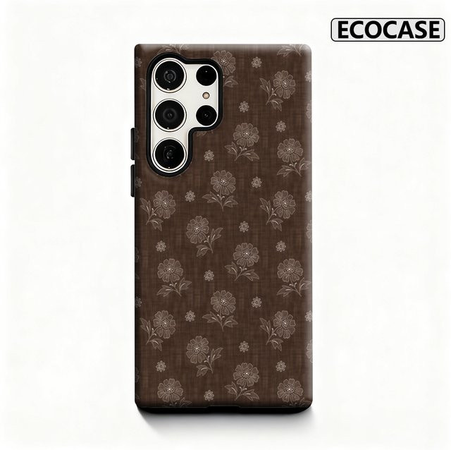 Braune Handyhülle mit Blumenstickerei und glänzender doppellagiger Rückseite für Samsung Galaxy S25 Ultra, S24 und S23 Ultra Plus - Bild 1