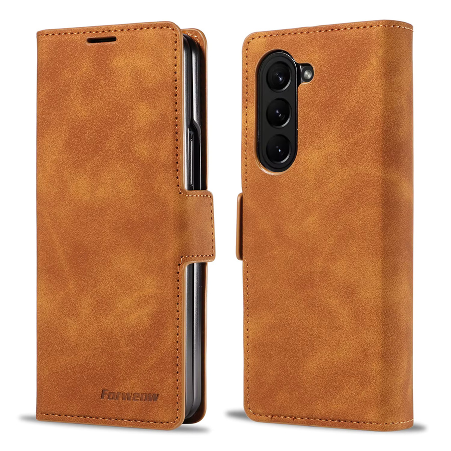 Luxuriöse Retro-Ledertasche als Brieftasche und Karten-Business-Handyhülle für Samsung Galaxy Z Fold 7, 6, 5, 4 und 3 in Rot oder Braun - Bild 3