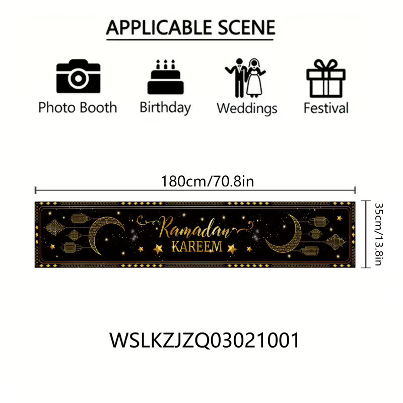 VIKAMA Ramadan Tischflagge Starlight in Schwarz-Gold mit Sternen und Mond als luxuriöse Dekoration für das muslimische Festival, B/T: 90,0 x 33,0 cm - Bild 5