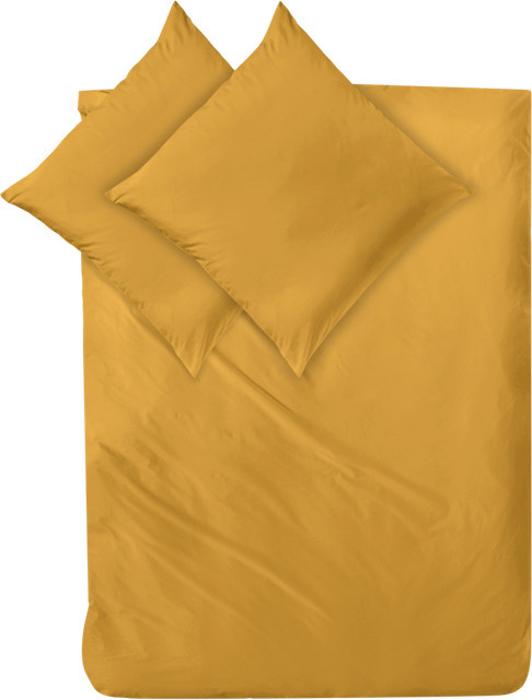 Decoper Mako-Satin Bettwäsche-Set aus 100% Baumwolle in Senfgelb, bestehend aus Bettdeckenbezug und Kopfkissen, B/H: 200 x 200 cm und 80 x 80 cm - Bild 1