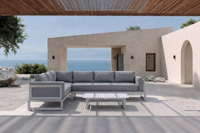 OUTFLEXX Manhattan Ecklounge in Grau/Silber mit Beistelltisch aus Aluminium und Polyester - Bild 1