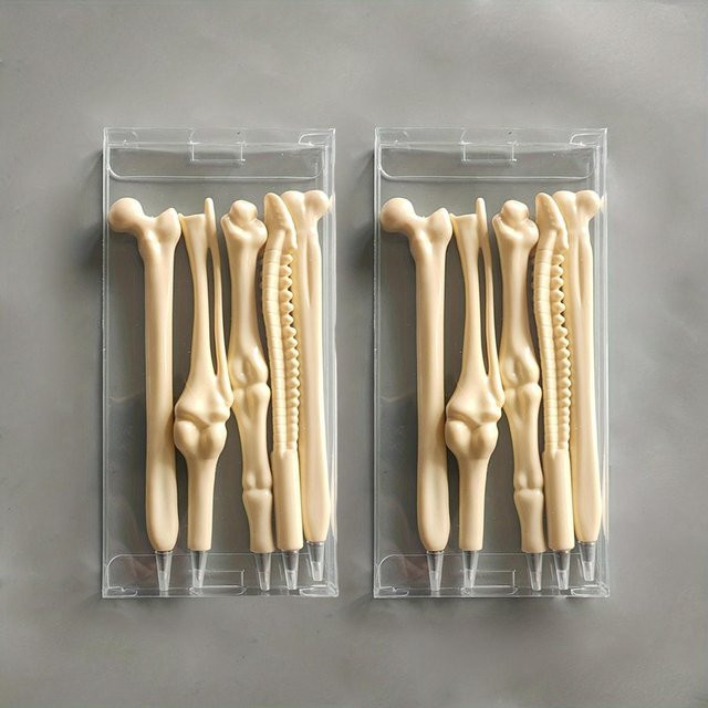 5er Packung Kugelschreiber in Knochenform beige aus Kunststoff für Ärzte und Pflegepersonal - Bild 1