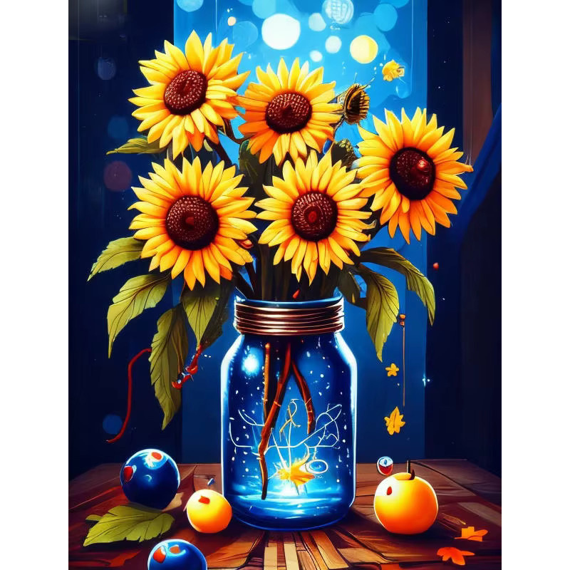 HUACAN 5D Diamantmalerei Set Sonnenblumen im Glas, Multicolour Bastelset mit runden Edelsteinen - Bild 5